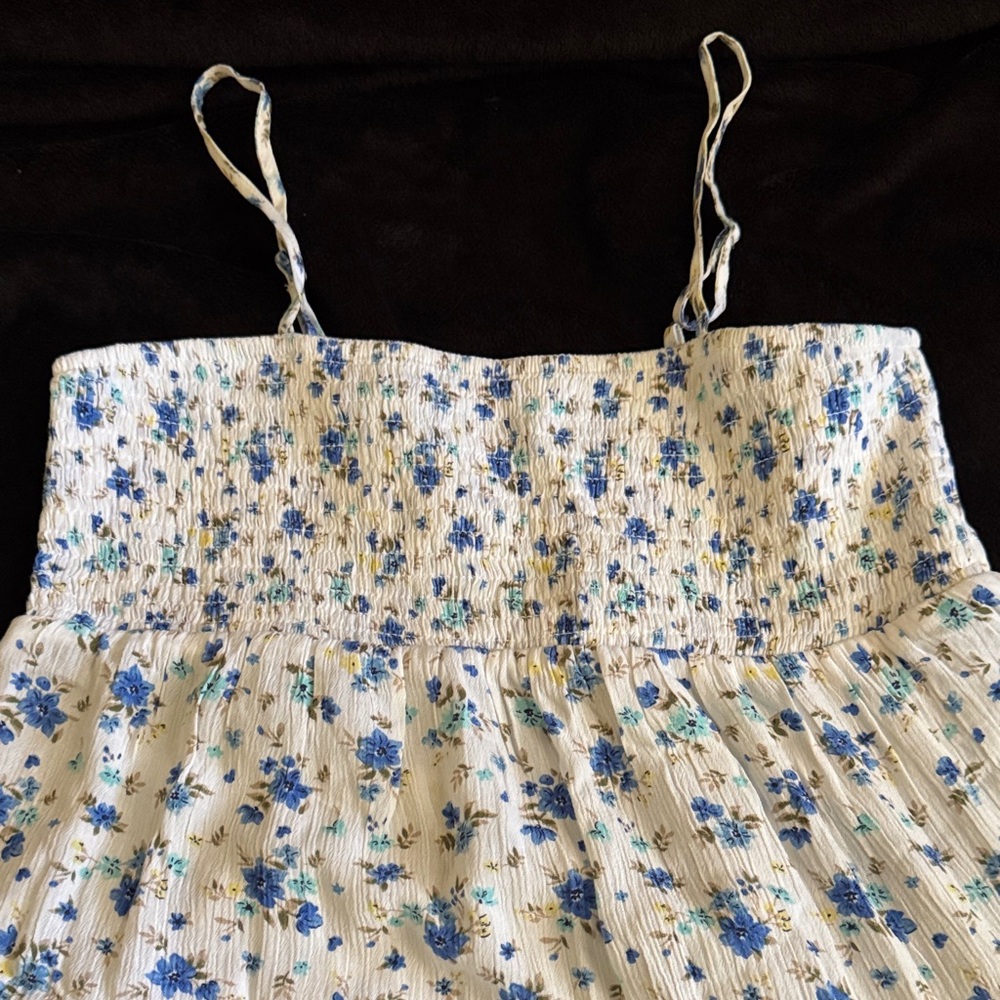 No Boundaries White Floral Midi Dress with Blue Flowers